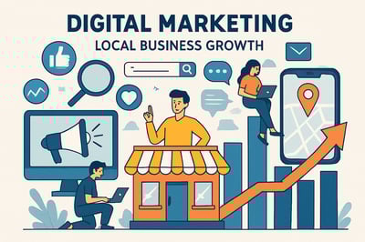Illustration of digital marketing strategies boosting local business growth Illustration of digital marketing strategies boosting local business growth